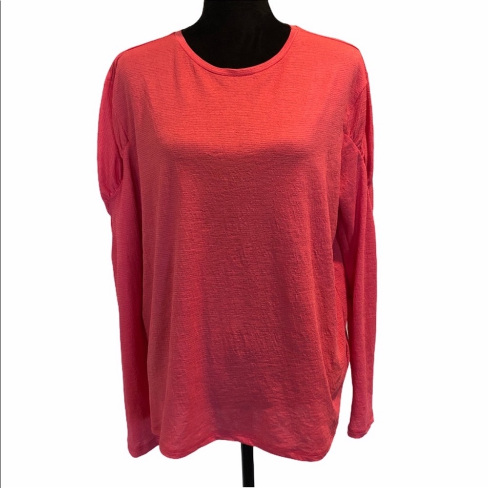 NWT Zara pull over long sleeve coral pink gathered sleeve blouse top size large